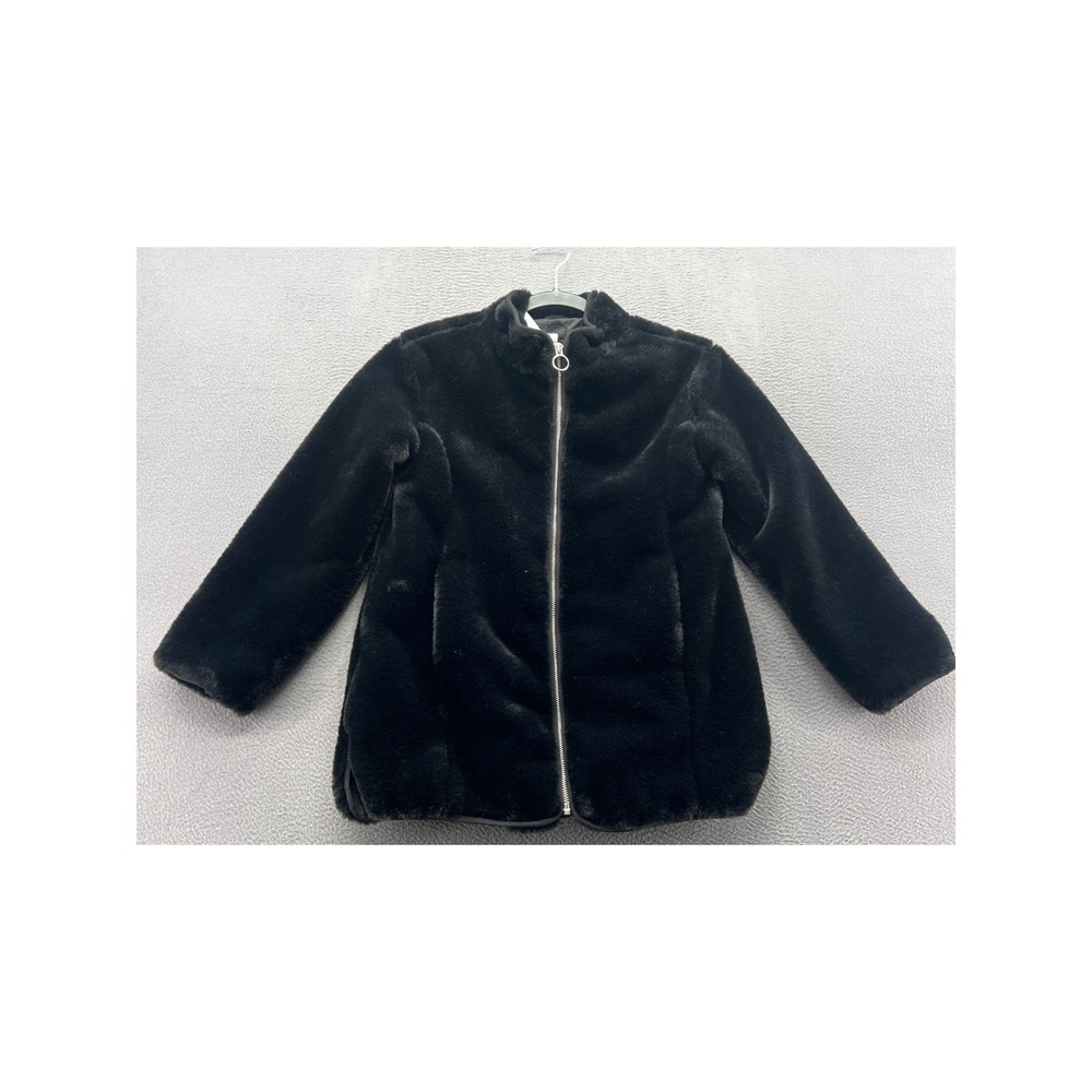 Gap Jacket Girls Sz M Faux Fur Jacket Black Full Zip Mock Neck Coat NEW